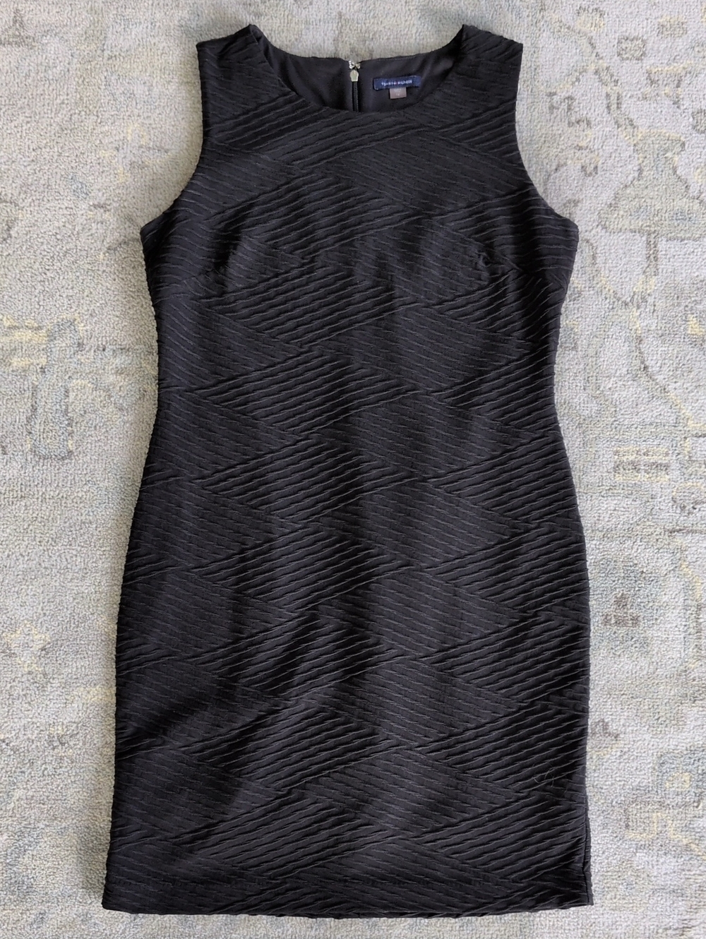 Tommy Hilfiger Black Textured Midi Sheath Dress